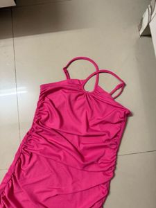 Hot Pink Ruched Bodycon Mini Dress