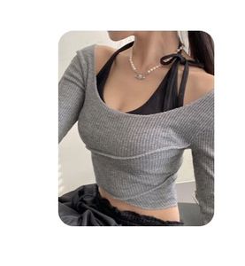 Grey Full Sleeve Crop Top