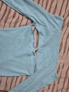 Blue Cutout Long Sleeve Top