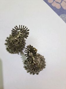 Oxidised Peaxock Jhumkas