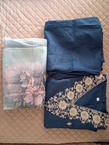 Elegant Blue Embroidered Kurta Set with dupatta