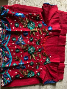Women’s RED Embroidered Party Wear 3 Piece Kurta