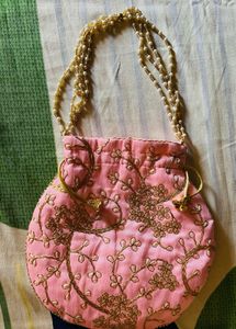 Pink Embroidered Potli Bag