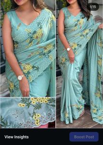 Elegant Black Floral Embroidered Saree