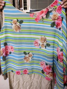 Floral Striped Asymmetric Top