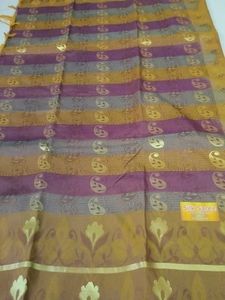 Tan With Meroon Semi Silk Saree ..