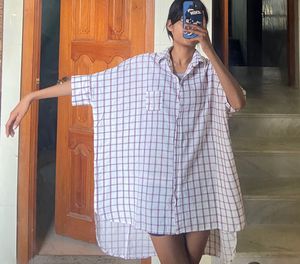 Oversized Plaid Shirt Dress