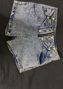 Y2K Acid Wash Denim Bow Shorts