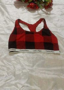 Calvin Klein Red Buffalo Plaid Sports Bra - Small