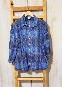 Blue Printed Cotton Shirt Size-42-44