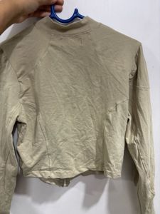 Beige Cropped Zip-Up Jacket