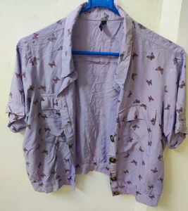 LAVENDER PRINTED CROP SHIRT