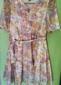 Pastel Floral Ruffle Collar Tiered Dress