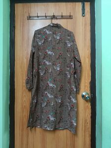 Floral Bird Print Shirt Dress