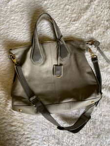 Gray Leather Tote Bag