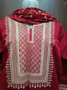 Maroon Embroidered Kurta Set