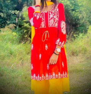 Red Chikankari Kurti