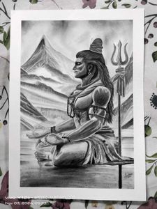 Lord Shiva Graphite Pencil Sketch - Handmade Art