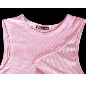 Zara Solid Asymmetrical Crop Top Casual