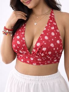 New Me Red Floral Halter Tie-Up Top