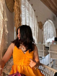 Yellow V-Neck Midi Dress