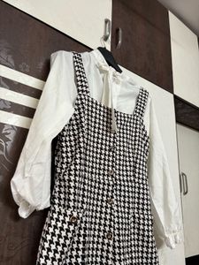 Korean Houndstooth  Jumper Dress Set