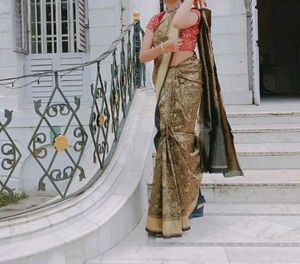 Elegant Black &amp; Gold Kanjeevaram Saree