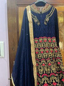 Sale For Eid Only Heavy Embroidered Navy Blue Gown
