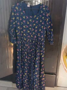 Navy Blue Palm Print Maxi Dress