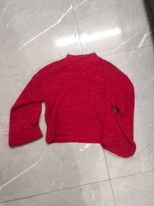 Expensive Looking Red Mock Neck Cropped Sweater