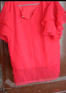 ❤️ Elegant Red Net Half-Sleeve Top for Women ❤️