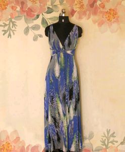 Royal Blue Abstract Print Maxi Stretch Dress