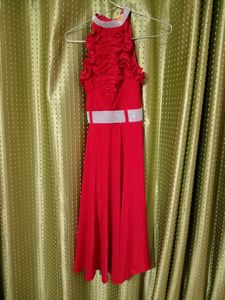 Red Ruffle High Neck Dress