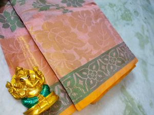 Peach Floral Print Saree