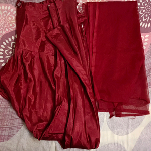 Maroon color Anarkali dress with pant and dupatta