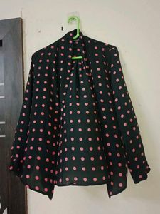 Polka Dot Open Front Blouse