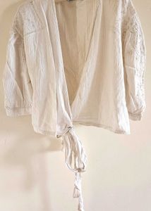 Embroidered Tie-Front Top