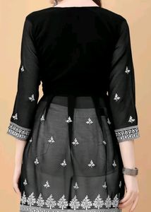 Black Embroderied Chikankari Work Georgette Longli