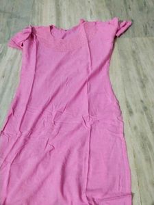 Pink Embroidered Neck Kurti