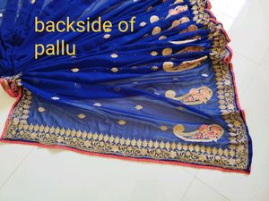 Royal Blue Georgette Saree With Thread Embroidery