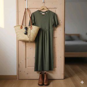 Olive Green Ribbed Dress