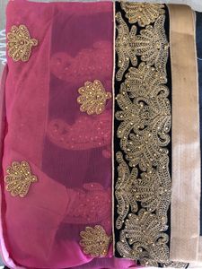 Heavy Pink Border Saree with Blouse