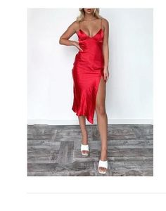 Red Satin Slip Dress