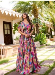 Beautiful Floral Gown With Belt
