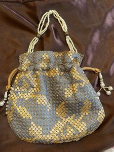 Elegant Sequin & Pearl Drawstring Bag