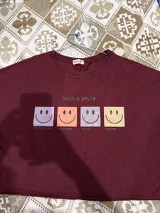 Maroon Smiley Graphic T-Shirt – Casual &amp; Comfy