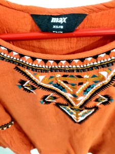 Coral Embroidered Top