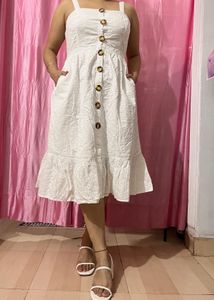 Eyelet Button-Front Midi Dress