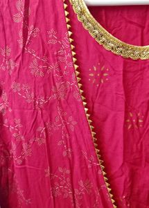 Red Printed A Line With Jacket Kurta