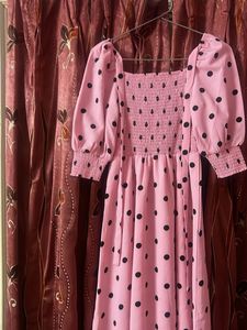 Pink Polka Dot Smocked Dress